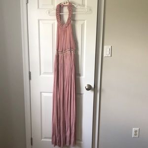 Pink Lily maxi halter dress- dusty pink color